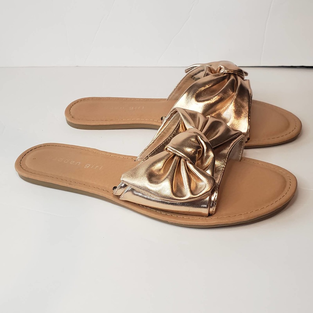 Madden Girl Rose Gold Bow Slip On Sandals